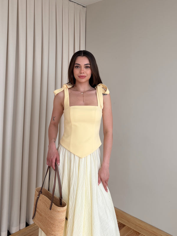 Sarı Omuzları Fiyonk Bağlamalı Büstiyer - 70273