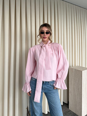 Pembe Fırfır Detaylı Vatkalı Bluz - 1016