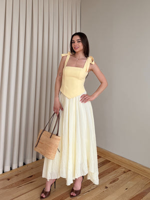 Sarı Omuzları Fiyonk Bağlamalı Büstiyer - 70273