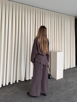 Kahverengi Pantolon Ek Parça Detaylı Kimono Takım - 8009