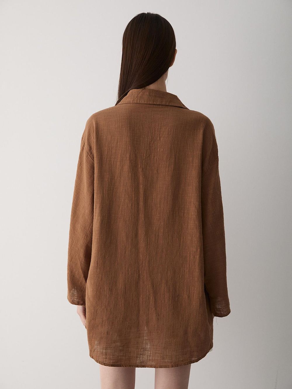 Kahve %100 Pamuk Keten Bağcık Detaylı Kimono Bluz