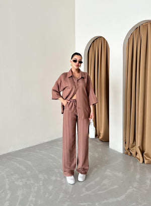 Kahve Fakir Kol Kendinden Çizgili Takım