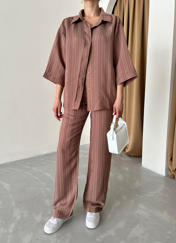 Kahve Fakir Kol Kendinden Çizgili Takım