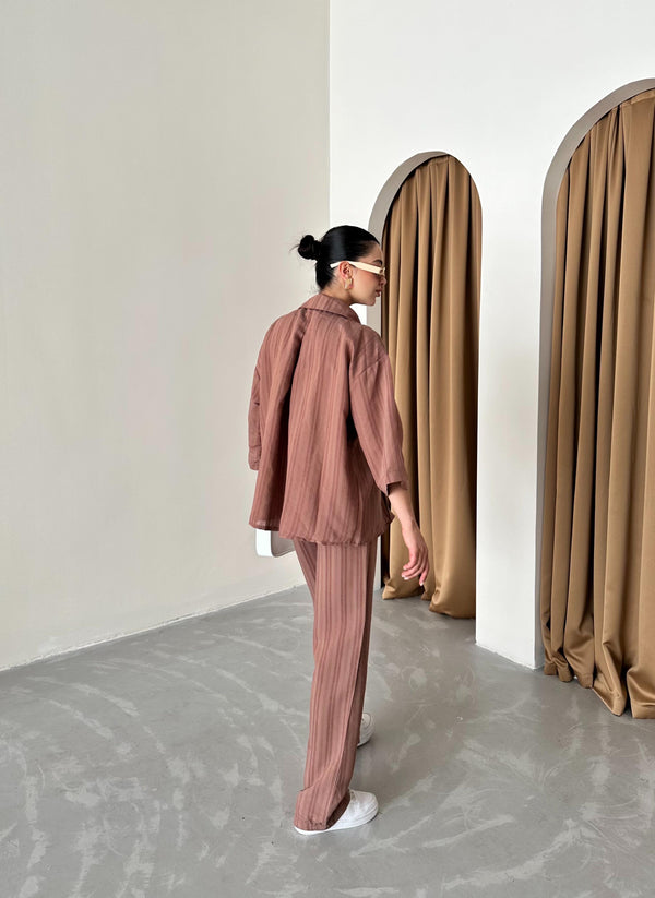 Kahve Fakir Kol Kendinden Çizgili Takım