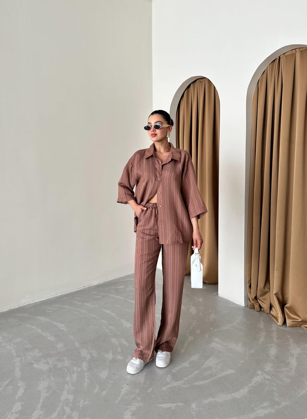 Kahve Fakir Kol Kendinden Çizgili Takım