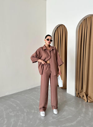 Kahve Fakir Kol Kendinden Çizgili Takım