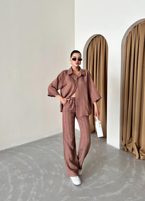 Kahve Fakir Kol Kendinden Çizgili Takım