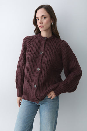 Bordo 5 Düğmeli Hırka - 251061