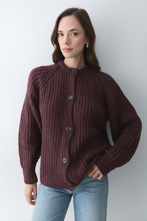 Bordo 5 Düğmeli Hırka - 251061