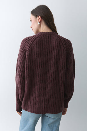 Bordo 5 Düğmeli Hırka - 251061