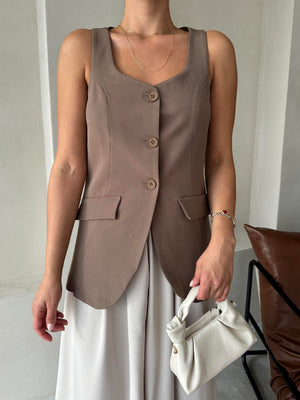 Kahve Milano Düğmeli Premium Yelek