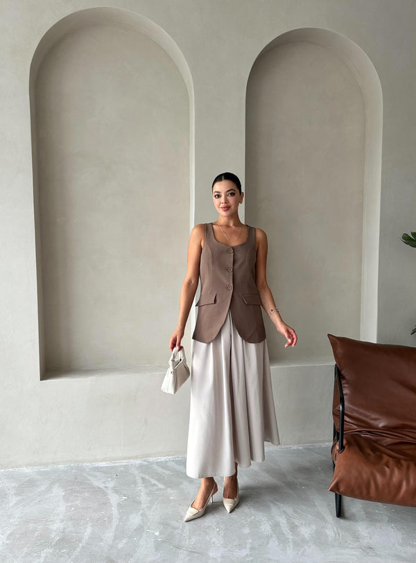 Kahve Milano Düğmeli Premium Yelek