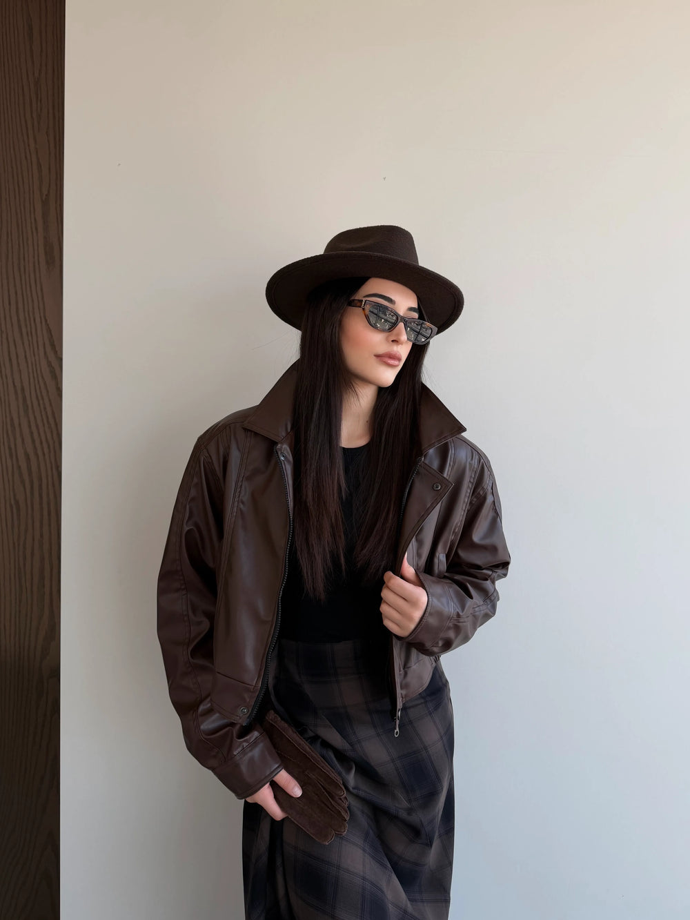 Kahverengi Fermuarlı Deri Ceket - 2617