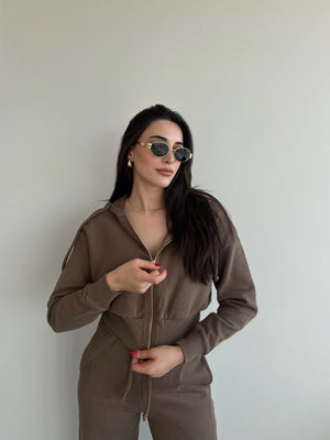 Camel %100 Pamuk Kapüşonlu Fitilli Takım - 51232