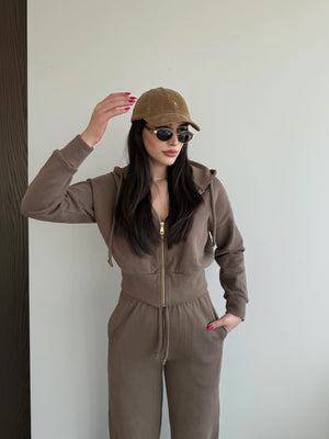 Camel %100 Pamuk Kapüşonlu Fitilli Takım - 51232