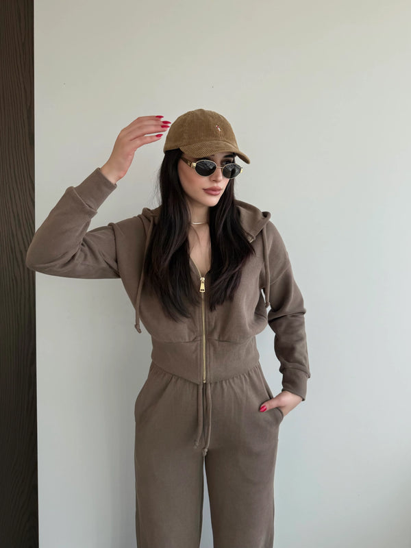 Camel %100 Pamuk Kapüşonlu Fitilli Takım - 51232