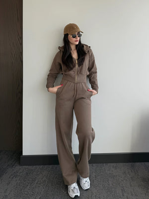 Camel %100 Pamuk Kapüşonlu Fitilli Takım - 51232