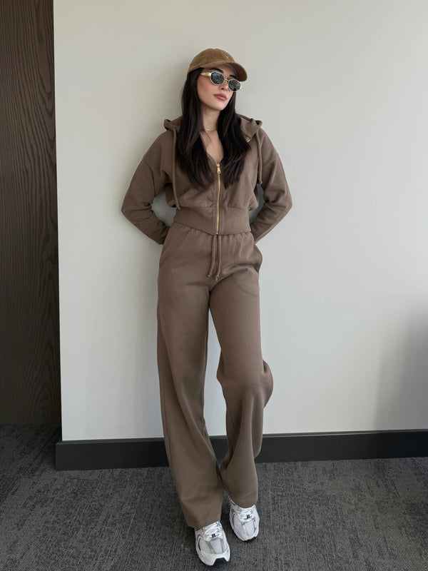 Camel %100 Pamuk Kapüşonlu Fitilli Takım - 51232