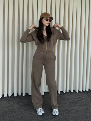 Camel %100 Pamuk Kapüşonlu Fitilli Takım - 51232