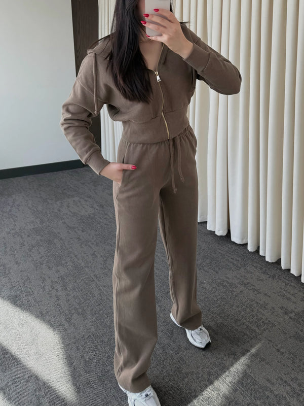 Camel %100 Pamuk Kapüşonlu Fitilli Takım - 51232