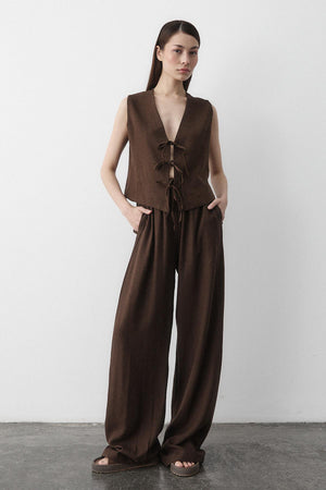 Kahverengi 3 Bağcıklı Yelekli Müslin Takım