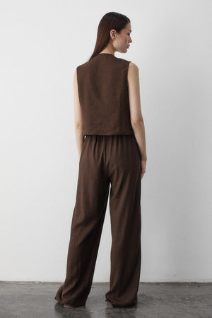 Kahverengi 3 Bağcıklı Yelekli Müslin Takım