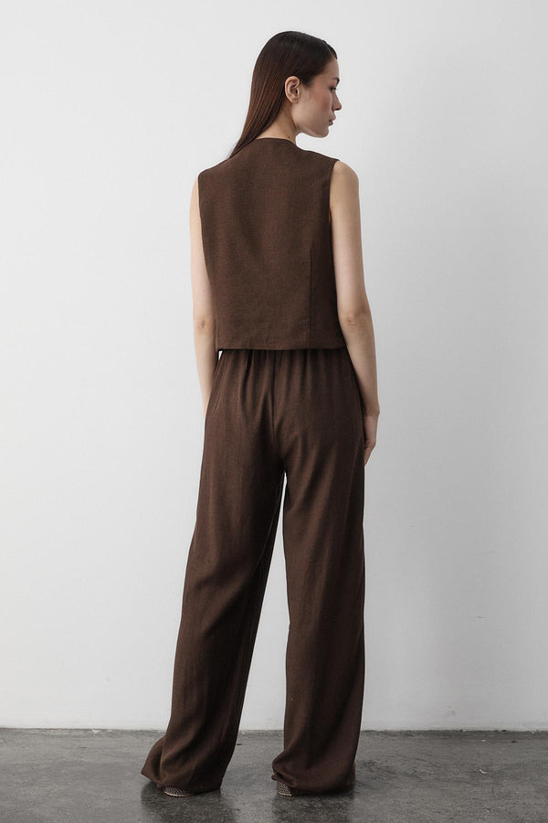 Kahverengi 3 Bağcıklı Yelekli Müslin Takım