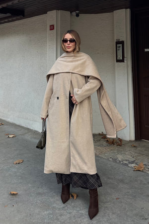 Bej Atkı Detaylı Uzun Kaban - 85163