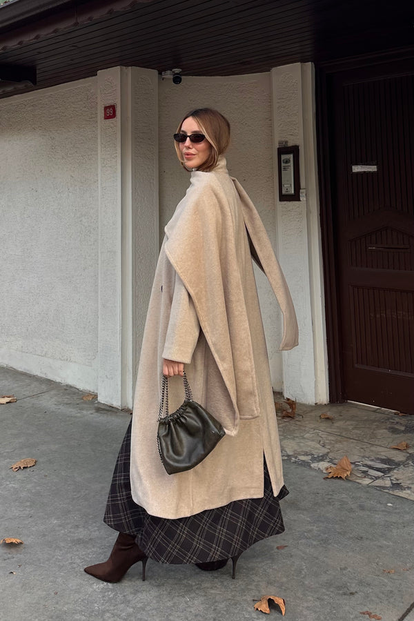 Bej Atkı Detaylı Uzun Kaban - 85163