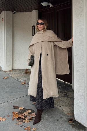 Bej Atkı Detaylı Uzun Kaban - 85163