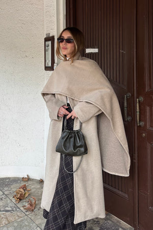 Bej Atkı Detaylı Uzun Kaban - 85163