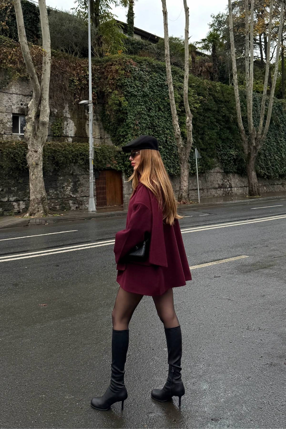 Bordo Atkılı Kaşe Ceket - 25912