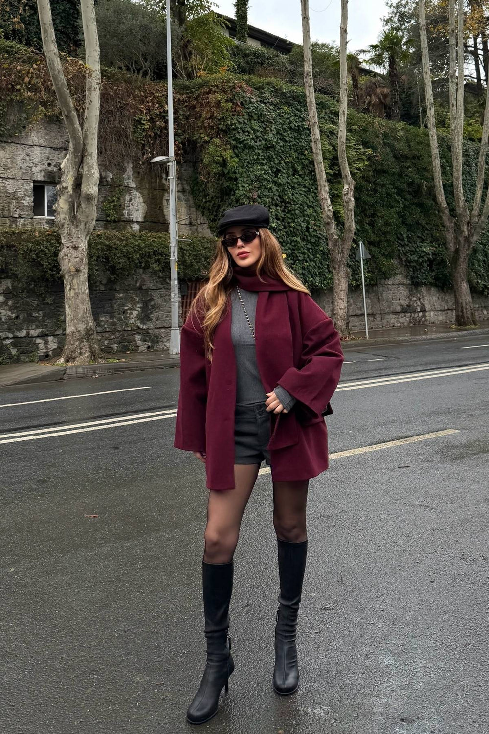 Bordo Atkılı Kaşe Ceket - 25912