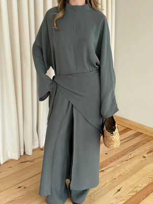 Haki Bandana/Bel Kemer Aksesuarlı Kimono Takım - 8832