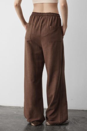 Kahverengi Beli Lastikli Pamuklu Keten Pantolon