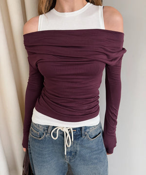 Mürdüm Beyaz Atletli Kayık Yaka Bluz - 0780