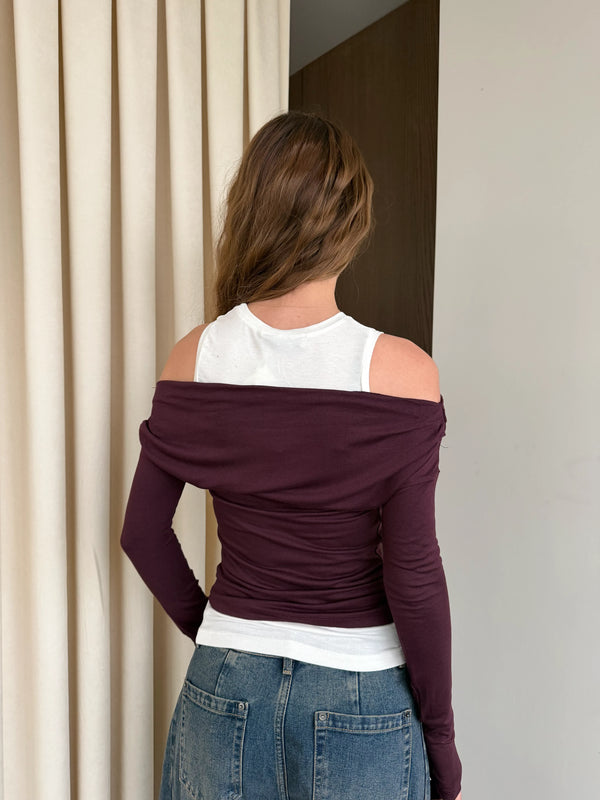 Mürdüm Beyaz Atletli Kayık Yaka Bluz - 0780