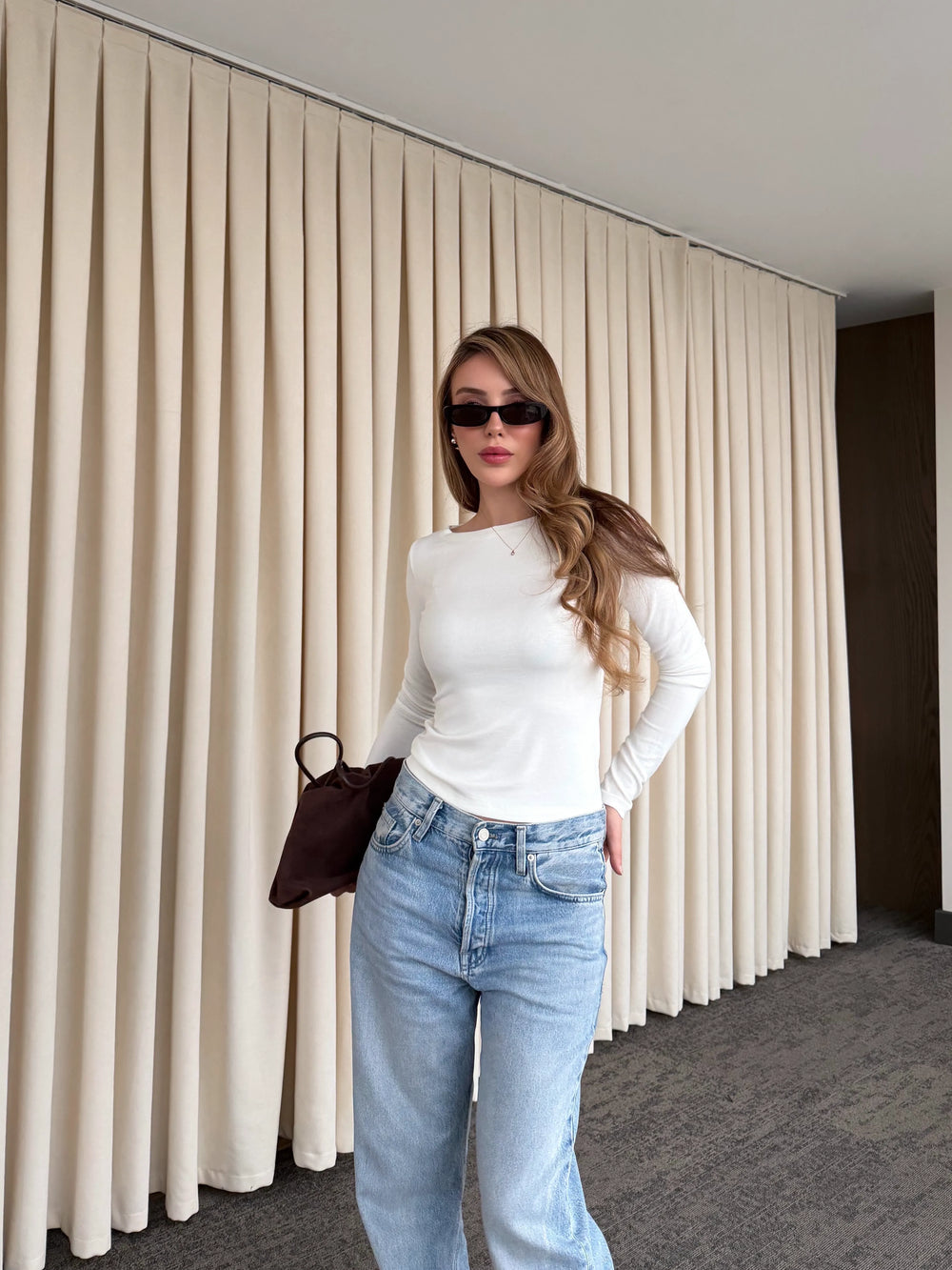 Ekru Bisiklet Yaka Uzun Kollu Body - 0098