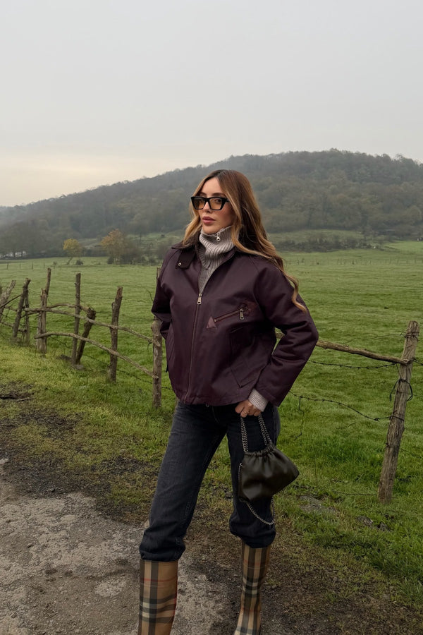 Bordo Cepli Kadife Yaka Ceket - 5124