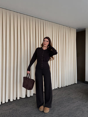 Kahverengi Çıtçıt Düğmeli Triko Takım - 904