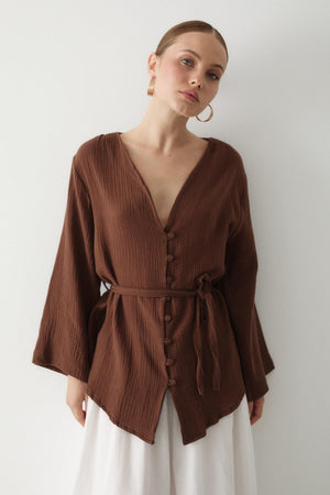 Kahverengi Çok Düğmeli Kimono