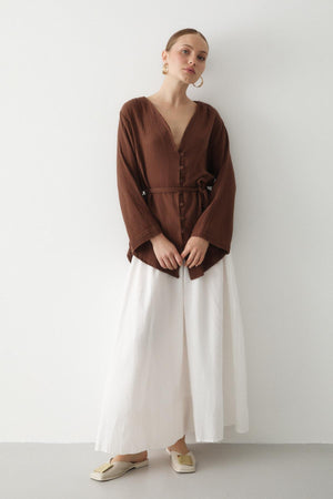 Kahverengi Çok Düğmeli Kimono