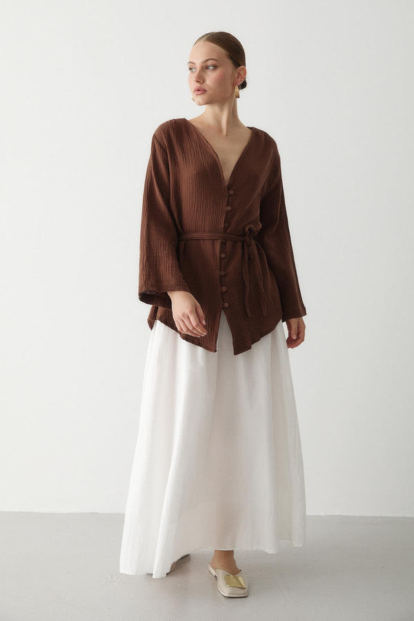 Kahverengi Çok Düğmeli Kimono