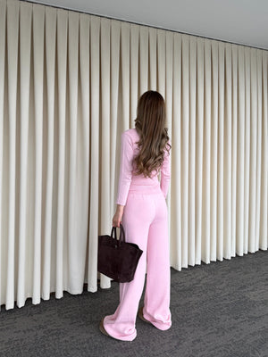 Pembe Dantelli İkili Triko Takım - 2602