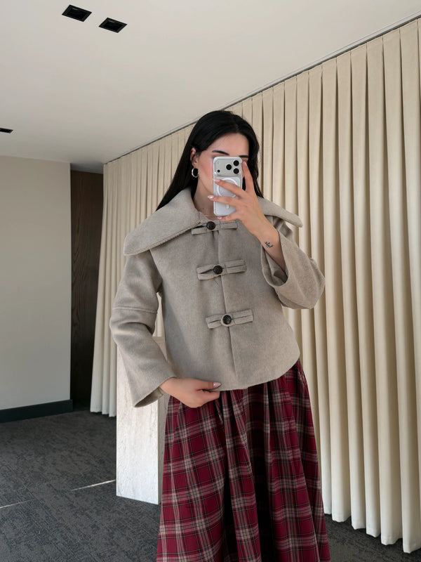 Vizon Düğme Detaylı Kısa Kaşe Ceket - 7675