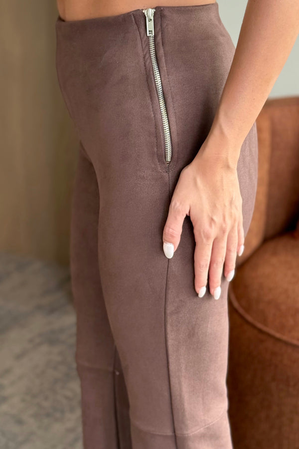 Kahverengi Süet Yandan Fermuarlı Pantolon - 40578