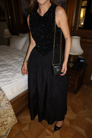 Siyah Eteği Tafta Payetli Elbise - 101032