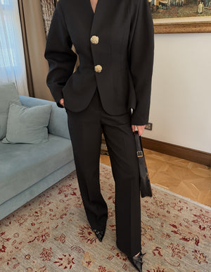 Siyah Gold Düğme Detaylı Belden Oturtma Takım - 2025186