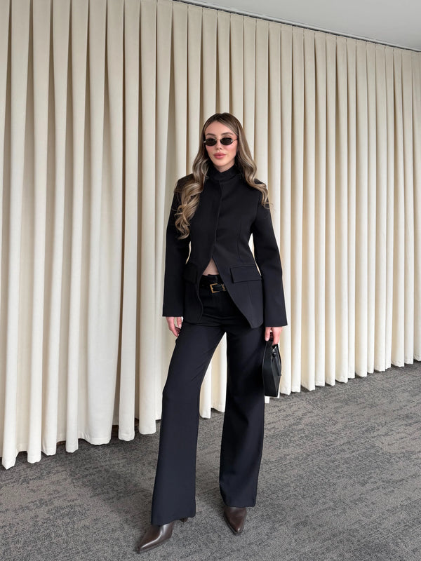 Siyah Hakim Yaka Ceket Pantolon Takım - 7100