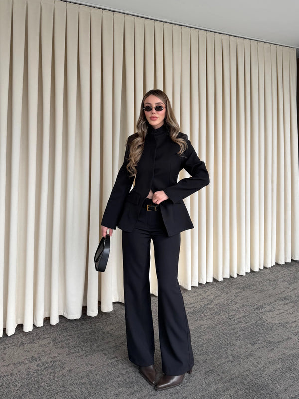 Siyah Hakim Yaka Ceket Pantolon Takım - 7100